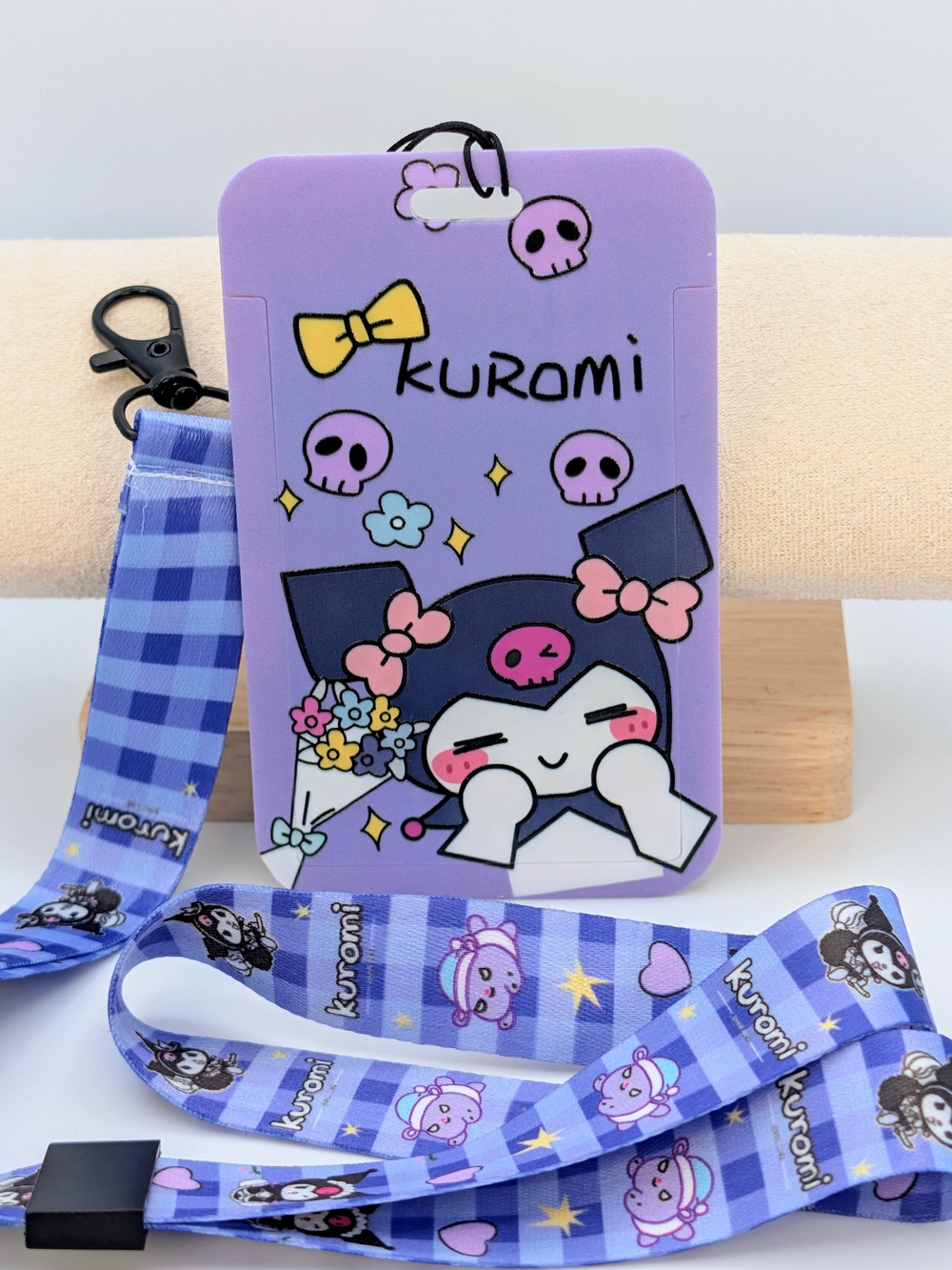 Sanrio Kuromi Purple ID Badge Holder with Patterned Lanyard
